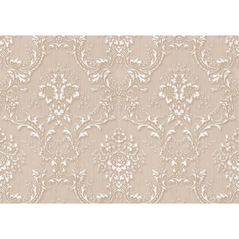 Tapet model Damask in nuante de alb si bej, 10.05 x 0.53 m